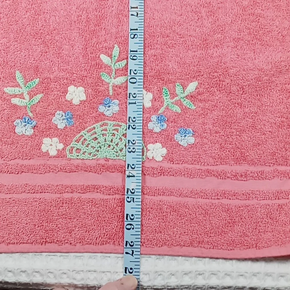 Vintage Cannon Pink Towel Set w/ Embroidered Floral Design Face Cloth Hand Bath